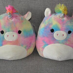 Lot of 2 NEW SPRING Squishmallow 12" Esmeralda Rainbow Tie Dye Unicorn Plush